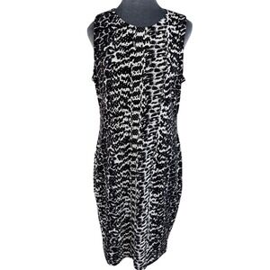 Vince Camuto L Black White Power Dress Abstract Animal Print Sleeveless Sheath